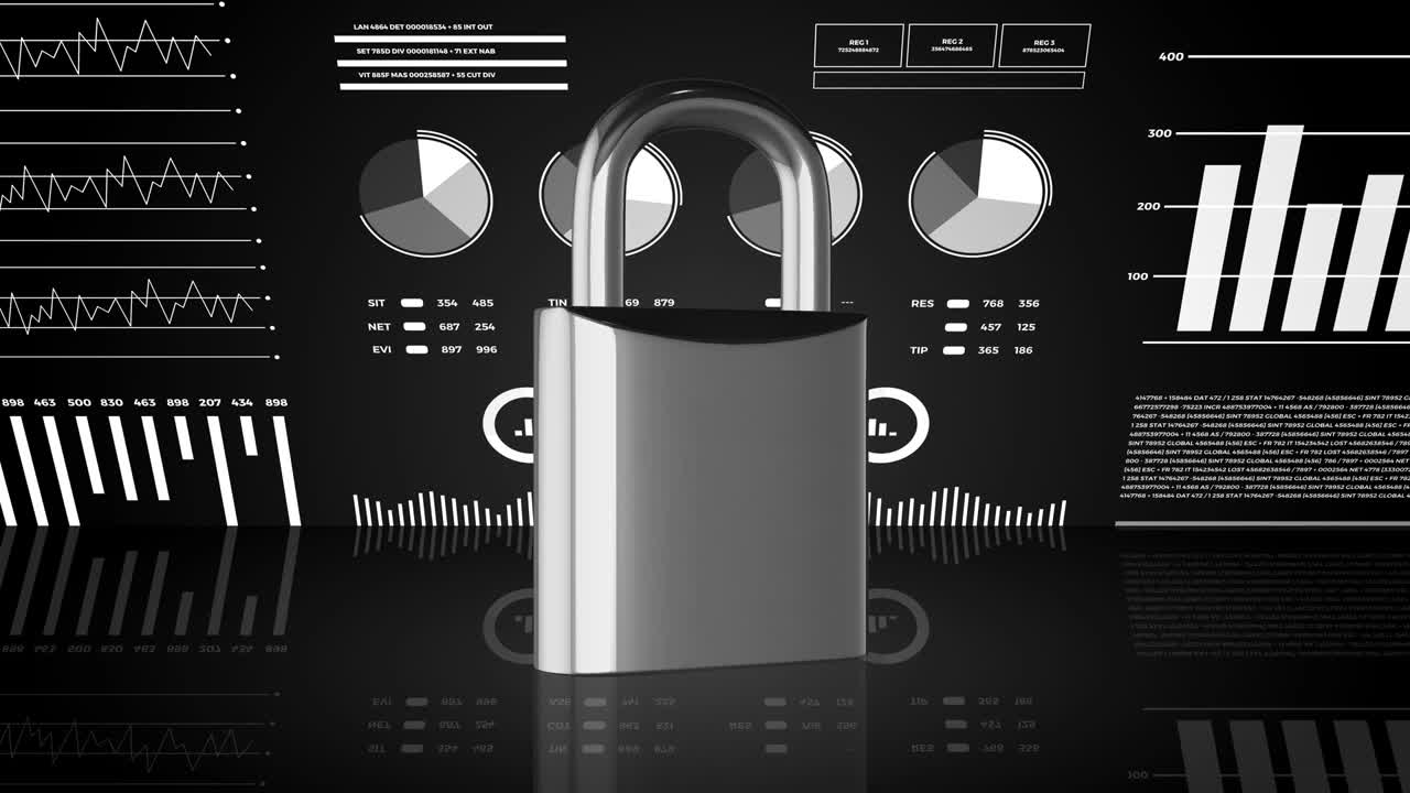 Data protection, digital security, animation with graph diagrams.