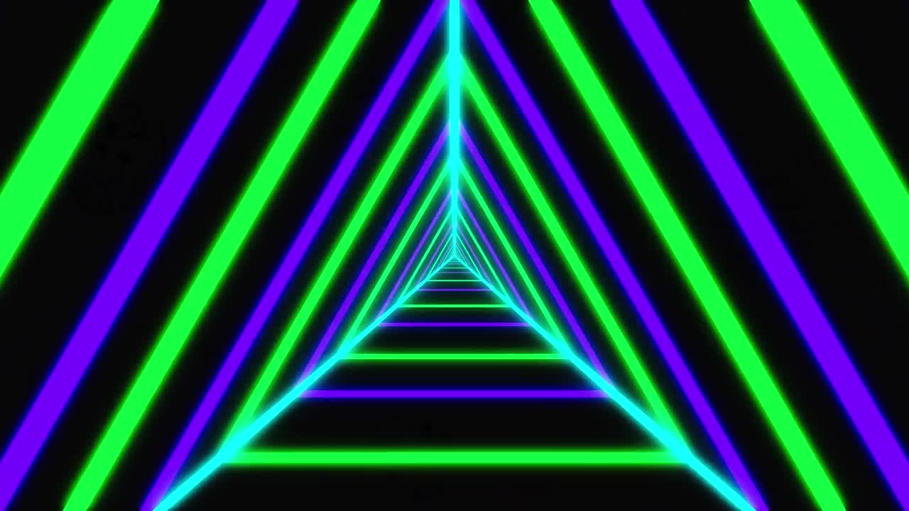 tunnel triangolare a neon in disegno senza cuciture contro lo spazio di copia su sfondo nero