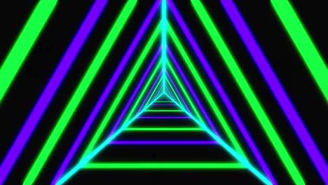 Neon-lowing-triangular-tunnel-in-seamless-pattern-against-copy-space-on-black-background
