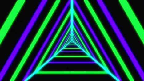 neon lowing triangular tunnel in seamless pattern against copy space on black background