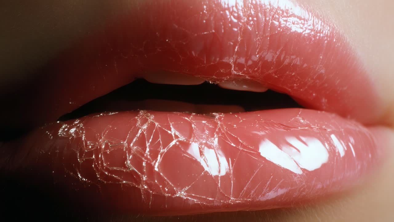 Exploring the Intricate Beauty of Cracked Lips: A Close-Up Examination of Hydration, Texture, and Gloss in Lip Care and Cosmetic Artistry