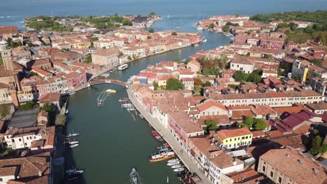 alive cityscape of venice with people and boats in birds eye view