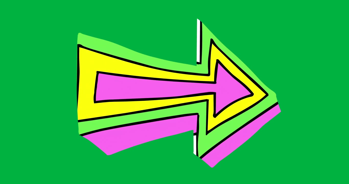 All'avvio, una freccia a tre strati che alterna rosa, verde e giallo su sfondo trasparente per una demo del ciclo di colori.