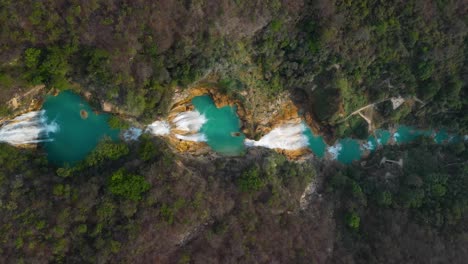 aerial: top down view of el chiflon waterfall in chiapas mexico rainforest