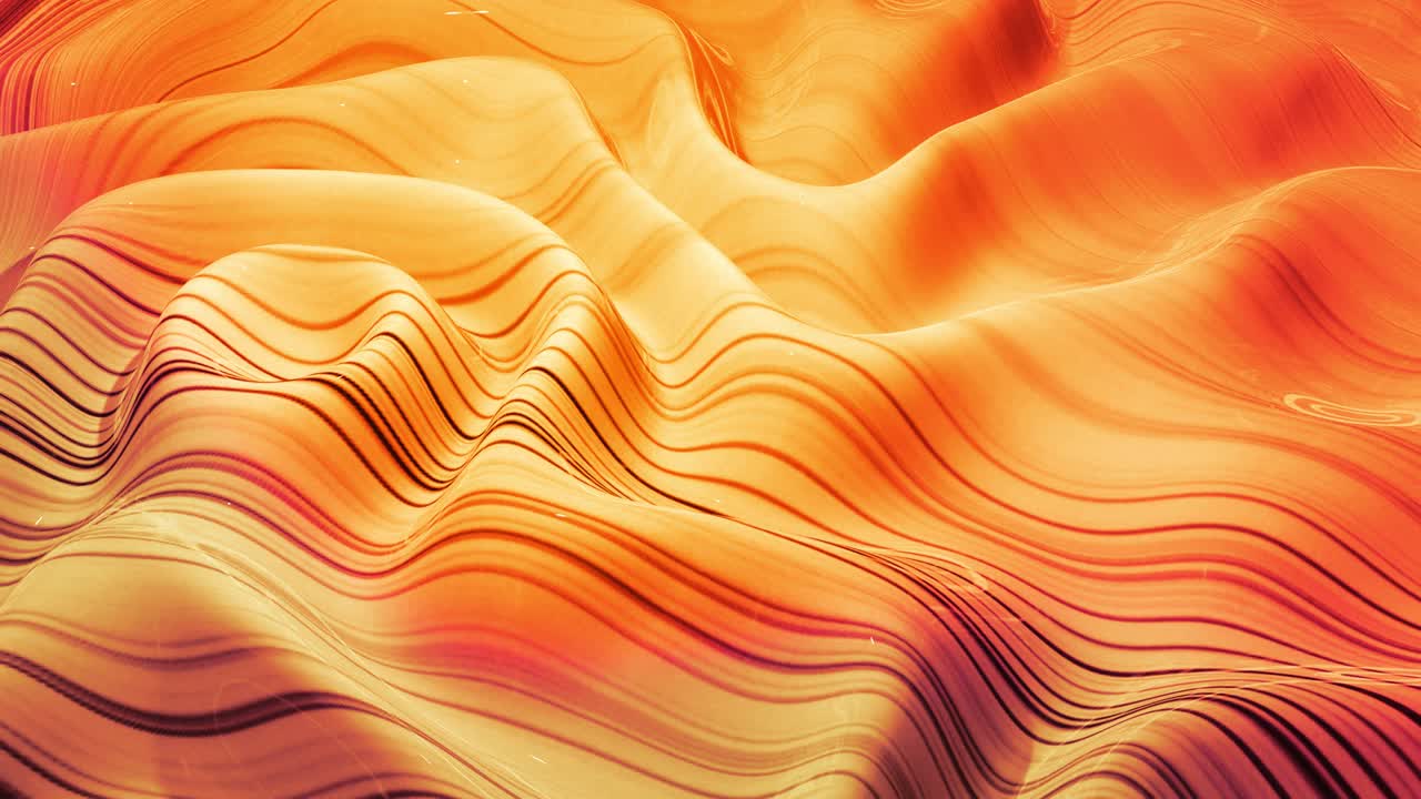 Sfondo astratto in loop con motivo a onde di liquido dorato scintillante su superficie lucida e brillante. Fluido giallo viscoso. Bellissimo sfondo creativo e festivo