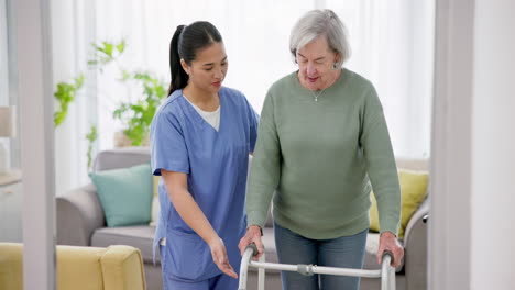 nursing home, support and senior woman with walker