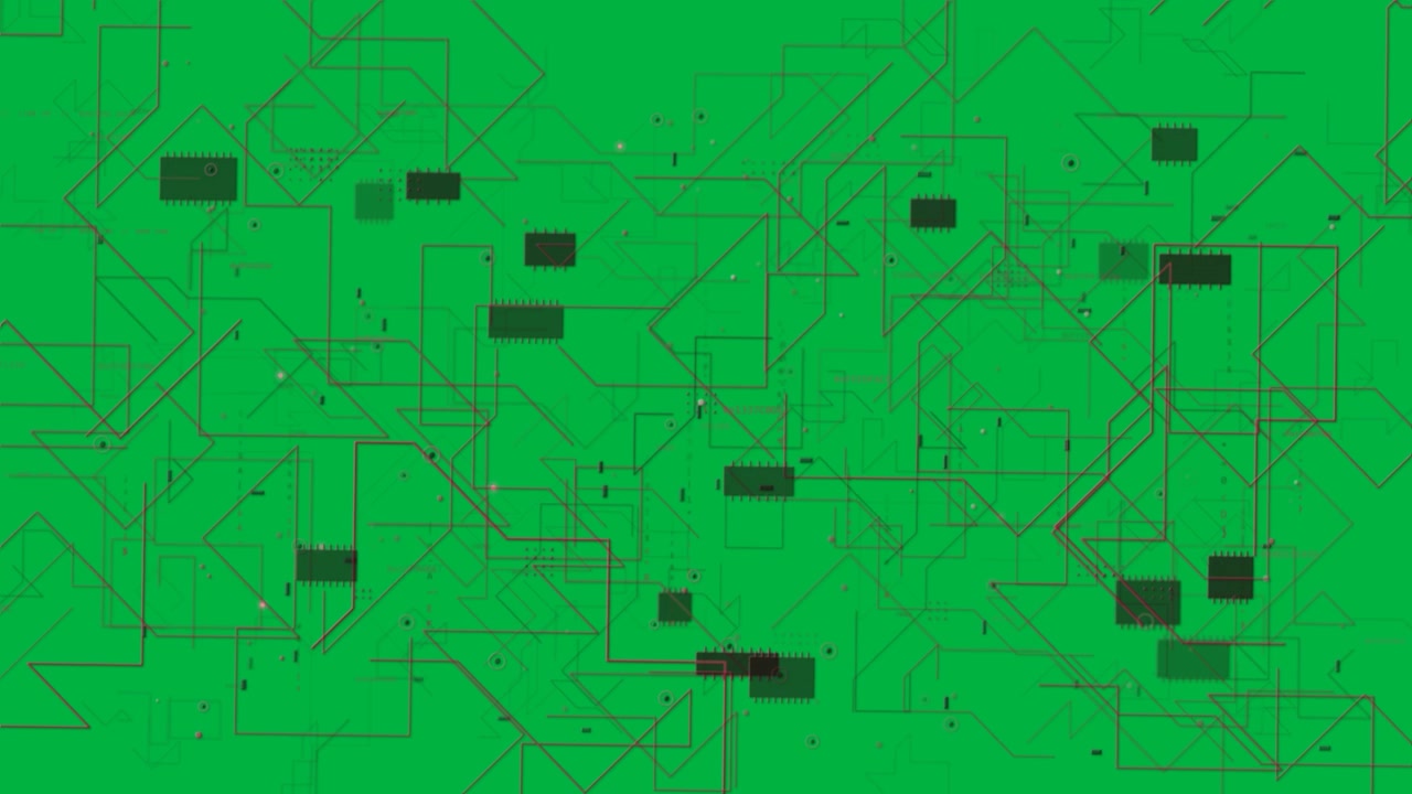 Noder fremstår magenta, kredsløb vokser, tegner forbindelser, pulserer og viser dataflow på gennemsigtig baggrund.