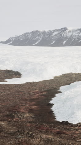 snowy arctic landscape with mountains in the background