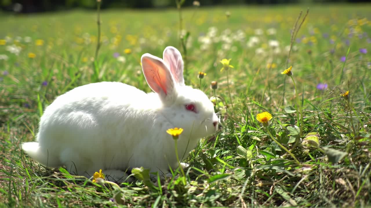 A Charming White Rabbit Amidst a Meadow of Colorful Wildflowers, Capturing the Beauty of Nature and Serenity in Every Frame