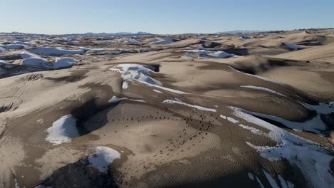 aerial view of the dunes of little sahara desert, utah, wide shot forward