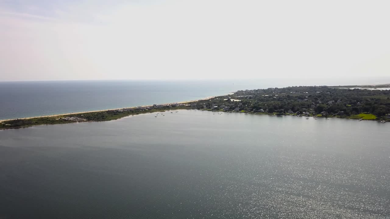 Aerial view of isthmus and ocean at Burlingame Park in Charlestown