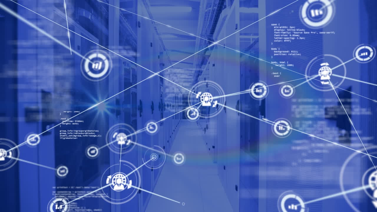 아이콘과 데이터 처리와 서버  ⁇ 을 통한 연결 네트워크의 애니메이션