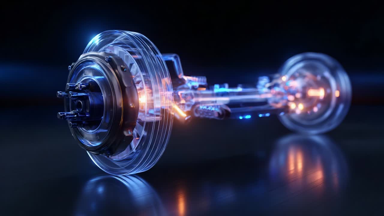 A Stunning Visual of a Transparent, Futuristic Axle Featuring Advanced Technology and Illuminated Components, Showcasing the Intricacies of Modern Engineering and Design in the World of Transportation
