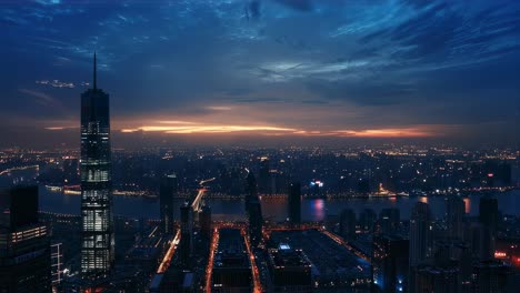 night city skyline with sunset glow