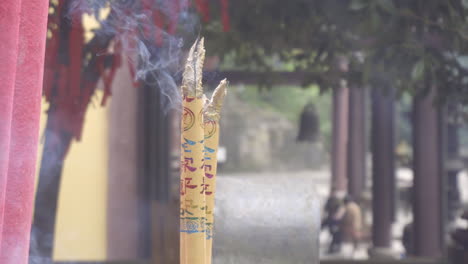 close up of incense in the temple