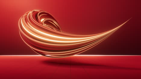 flowing red geometry lines with ground, 3d rendering.