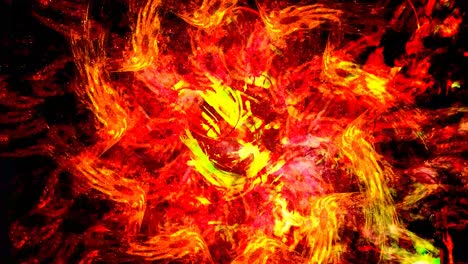 estrella rotativa roja y amarilla brillante abstracta con núcleo pulsante - animación de fondo de movimiento de bucle sin costuras de 4k