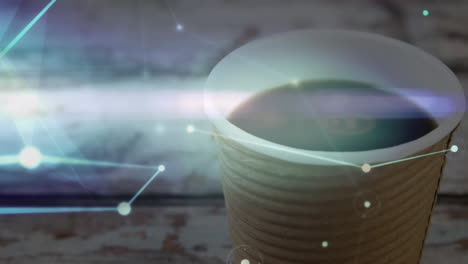 animación de la red de conexiones sobre una taza de café
