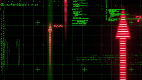 animation of digital data processing over arrows on black background