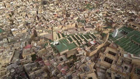 aerial: old medina and mosque in fez, morocco
