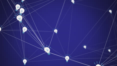 animación digital de la red de iconos de bombillas contra un fondo azul