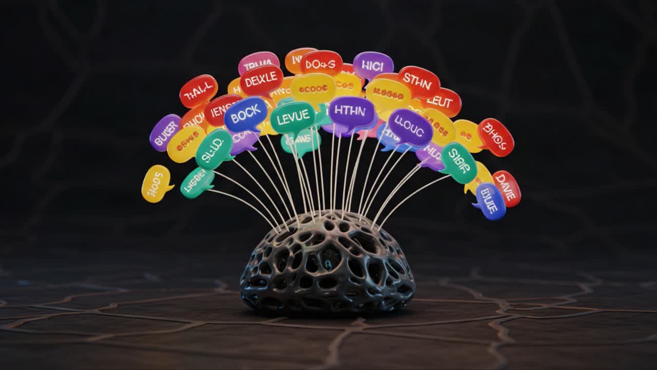 Exploring the Vibrant Network of Ideas: A Colorful Representation of Communication Concepts Represented through Floating Speech Bubbles Above an Abstract Base Structure