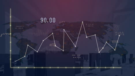animation of digital data processing over world map on dark background