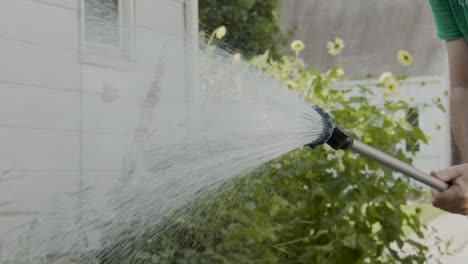 rociador de plantas de jardín rocía agua en cámara lenta