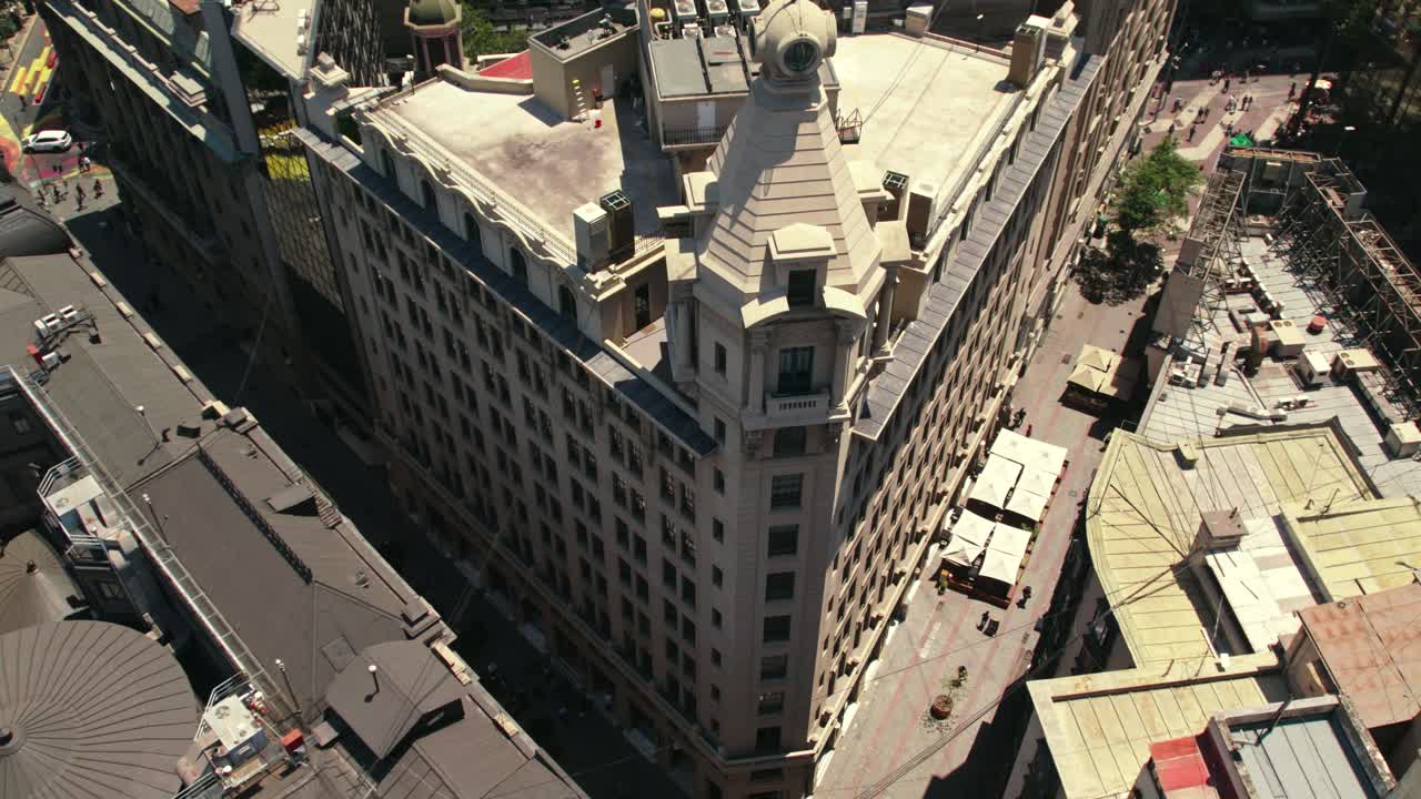 Topdown Orbiting view of the First Skyscraper in Santiago do Chile, Arizt&iacute;a Building in the Financial Neighborhood,