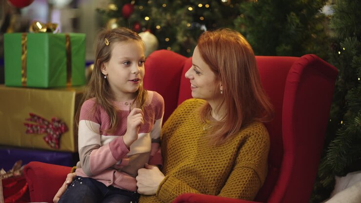 Mother and Daughter Celebrating Christmas