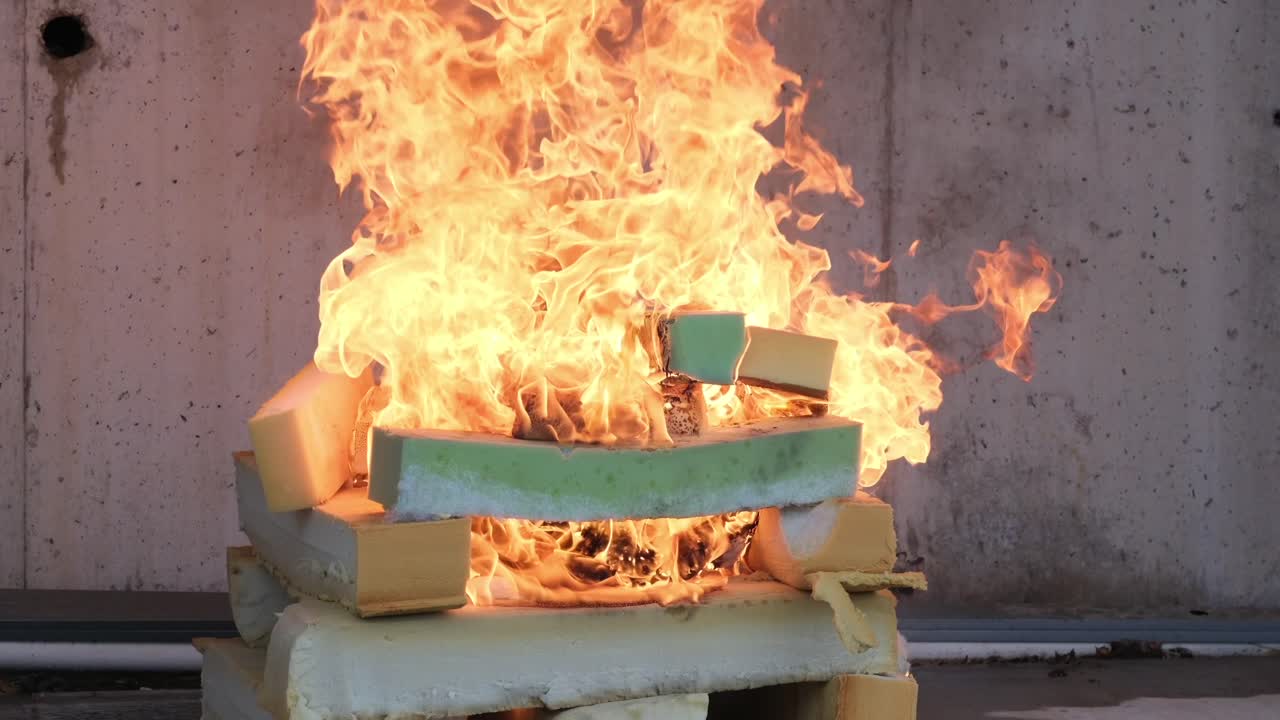 Flammable Materials Burning Intensely in Fire Test