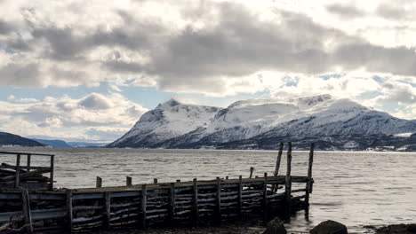 Timelapse-over-malangen-fjord,-Spring,-Norway.-Artic