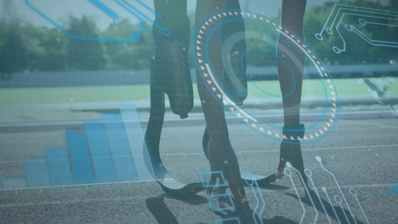 animación del procesamiento de datos sobre un corredor afroamericano discapacitado