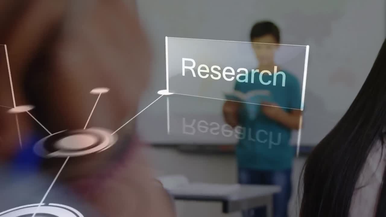Animation of network of connections over biracial student in class
