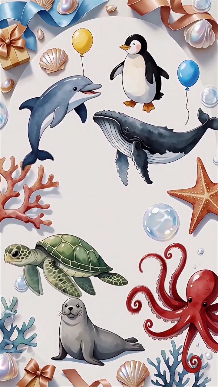 Cute Watercolor Animals Birthday Party Background 4K