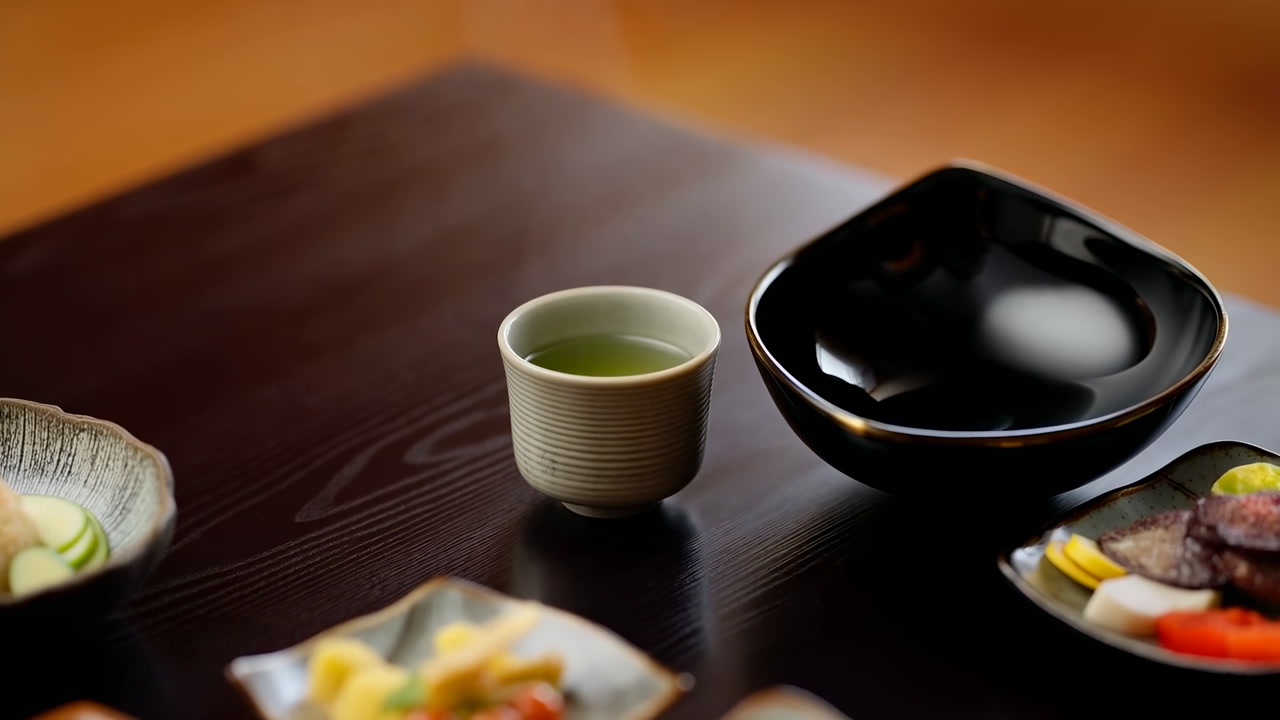 Ceramic Shiboridashi Teapot on Wooden Table, Tea Brewing Vessel. High quality 4k footage