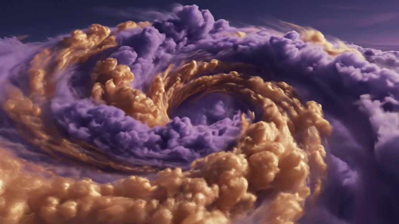 Abstract Storm Vortex of Purple and Gold Clouds