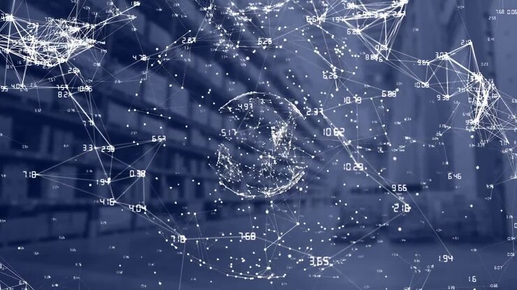 Animation of globe with connections over warehouse