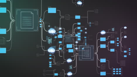 flight through technical file system network on black