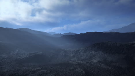 mountain in the fog and stone desert