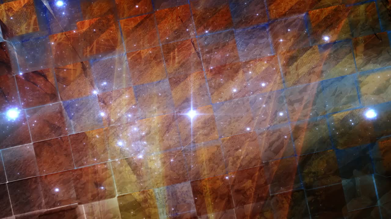 azulejos azules y dorados con estrellas brillantes del sistema solar - animación de fondo de movimiento de bucle sin costuras de 4k