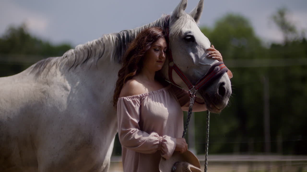 Woman and White Horse Portrait