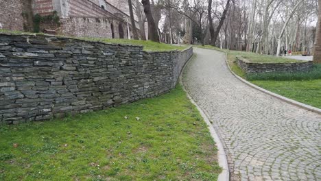 park path with stone walls