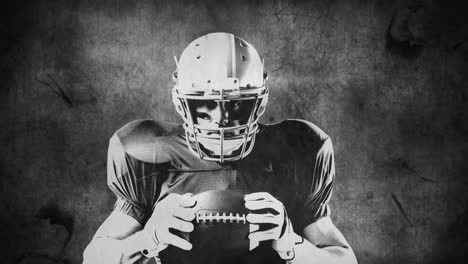 animation of gray background moving with male american football player with ball