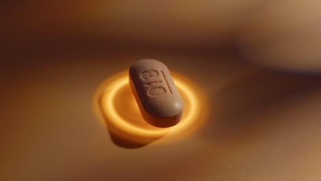 close-up of a single brown pill
