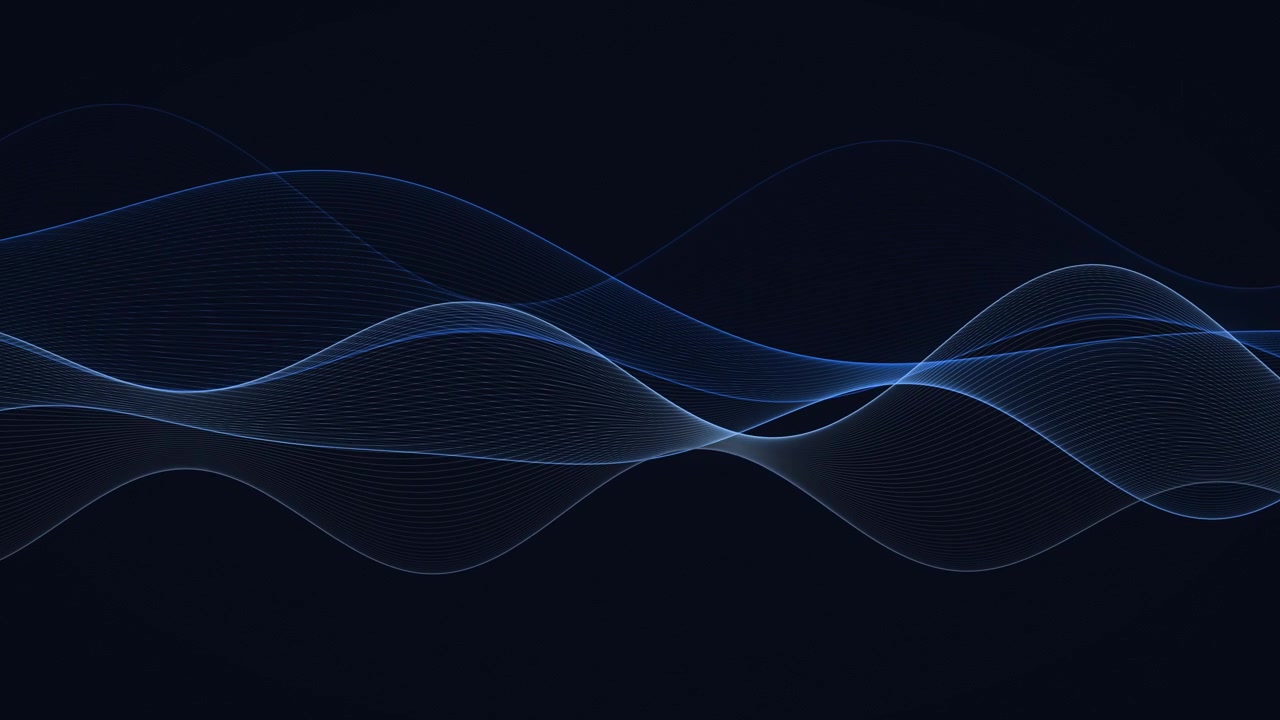 Slow motion elegant blue waves flowing and undulating seamlessly across a dark background, loopable modern technology design