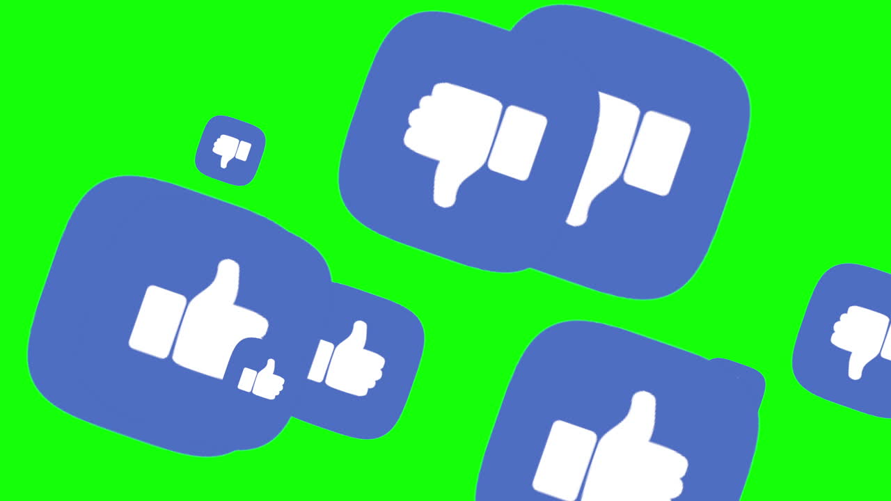 Simboli di gesti con icone di miniature di vari social media fluttuano su schermo verde