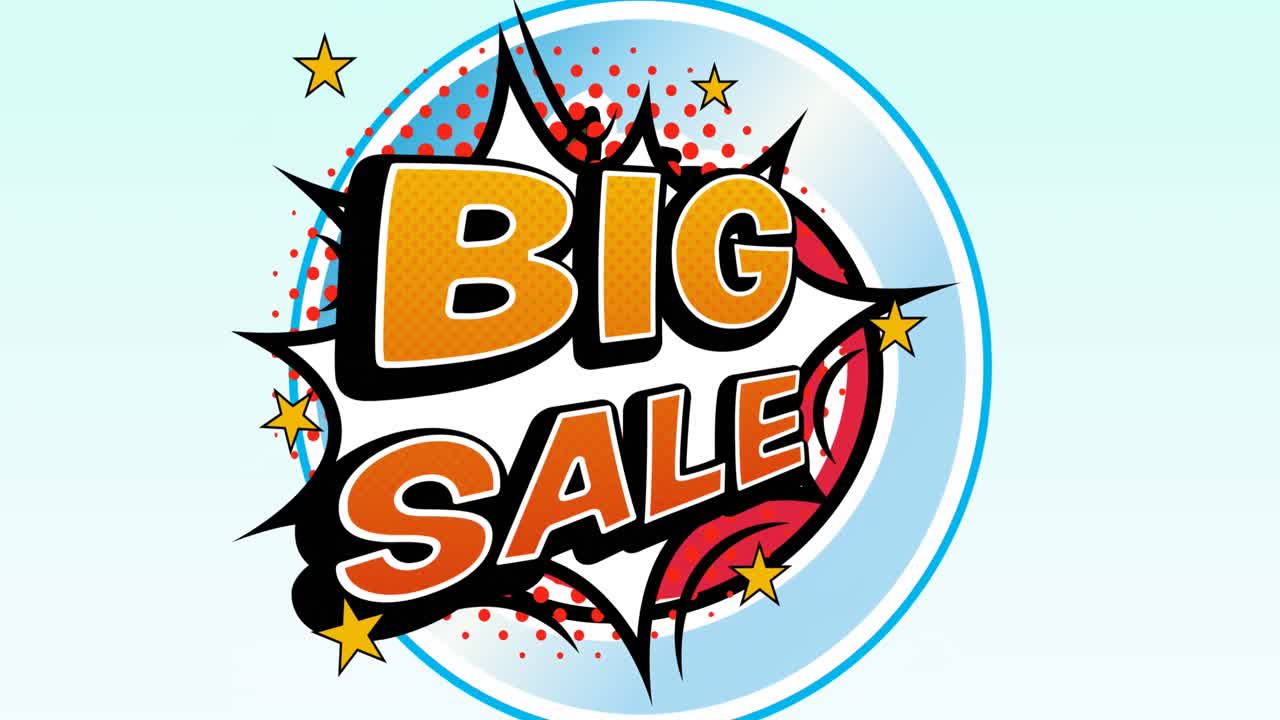 animación de texto de gran venta sobre círculos