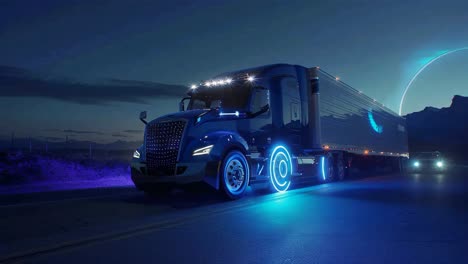 autonomous semi-truck at night