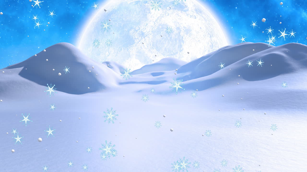 겨울 풍경 위에 내리는 눈의 애니메이션